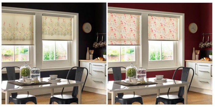 Morning Glory Blossom and Meadow Flower Redcurrant Roller Blinds