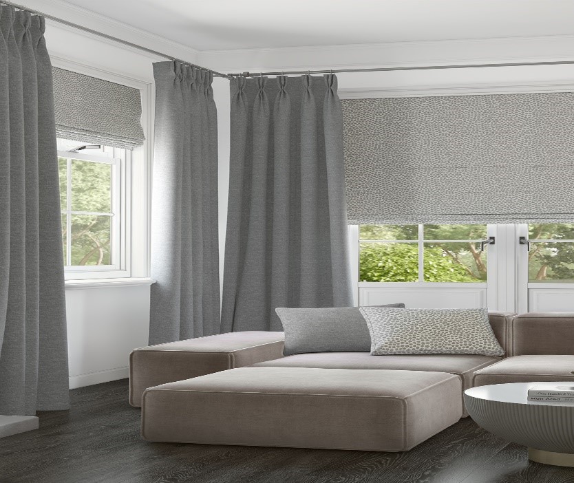 Roman blind and layered curtain